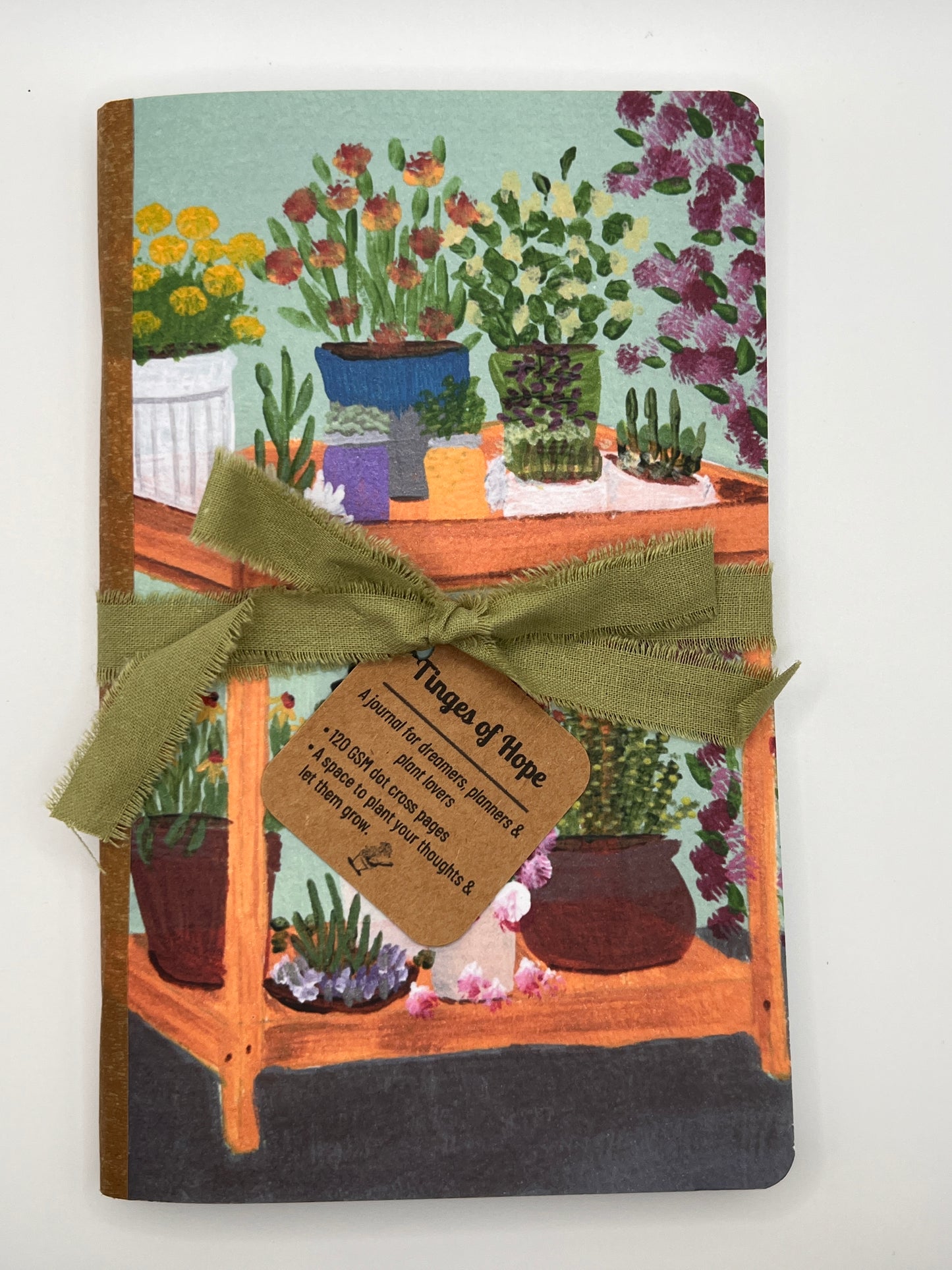 Garden Cart Journal - Floral Dot Grid Notebook for Plant Lovers