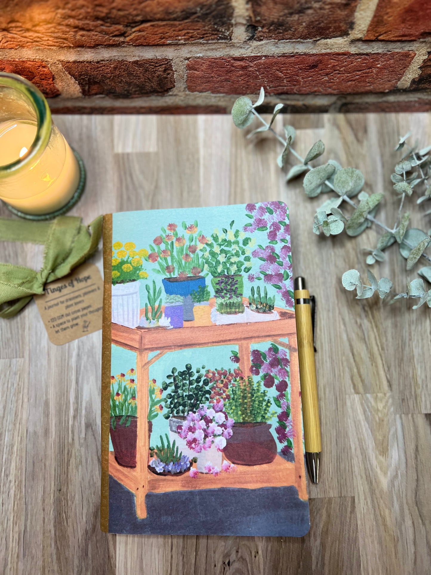 Garden Cart Journal - Floral Dot Grid Notebook for Plant Lovers