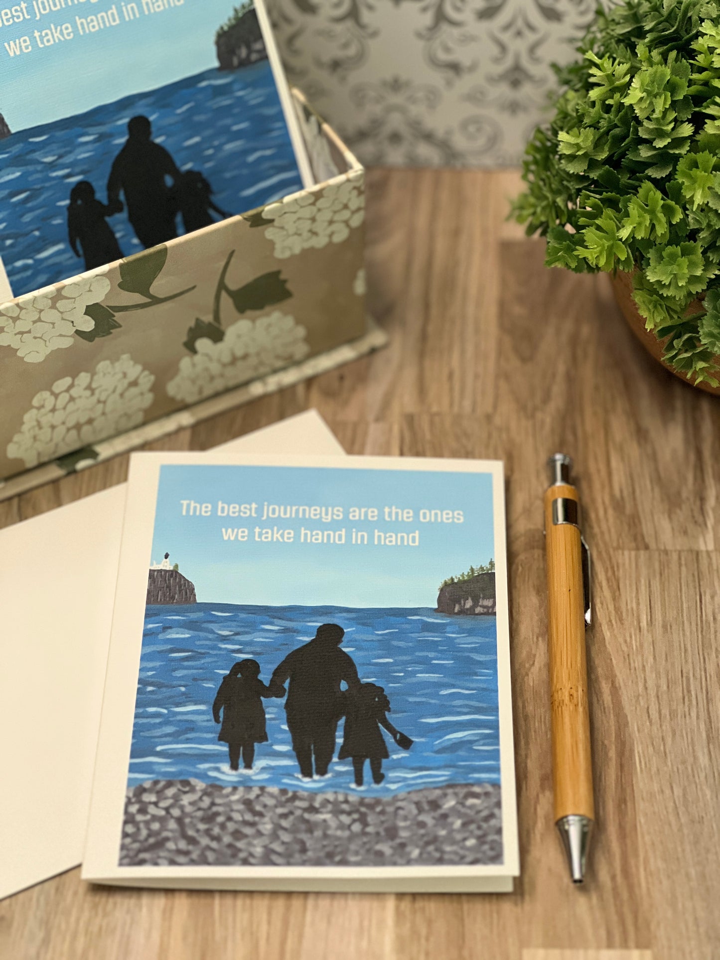 Father’s Day Card – Handpainted Lakeside Art with Dad & Kids