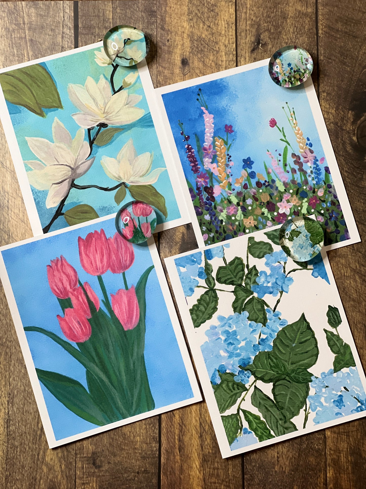 Mother’s Day Gift Set | Floral Notecards Set of 8 & Matching Magnets | Handmade Stationery & Gift for Mom | Garden-Inspired Gift