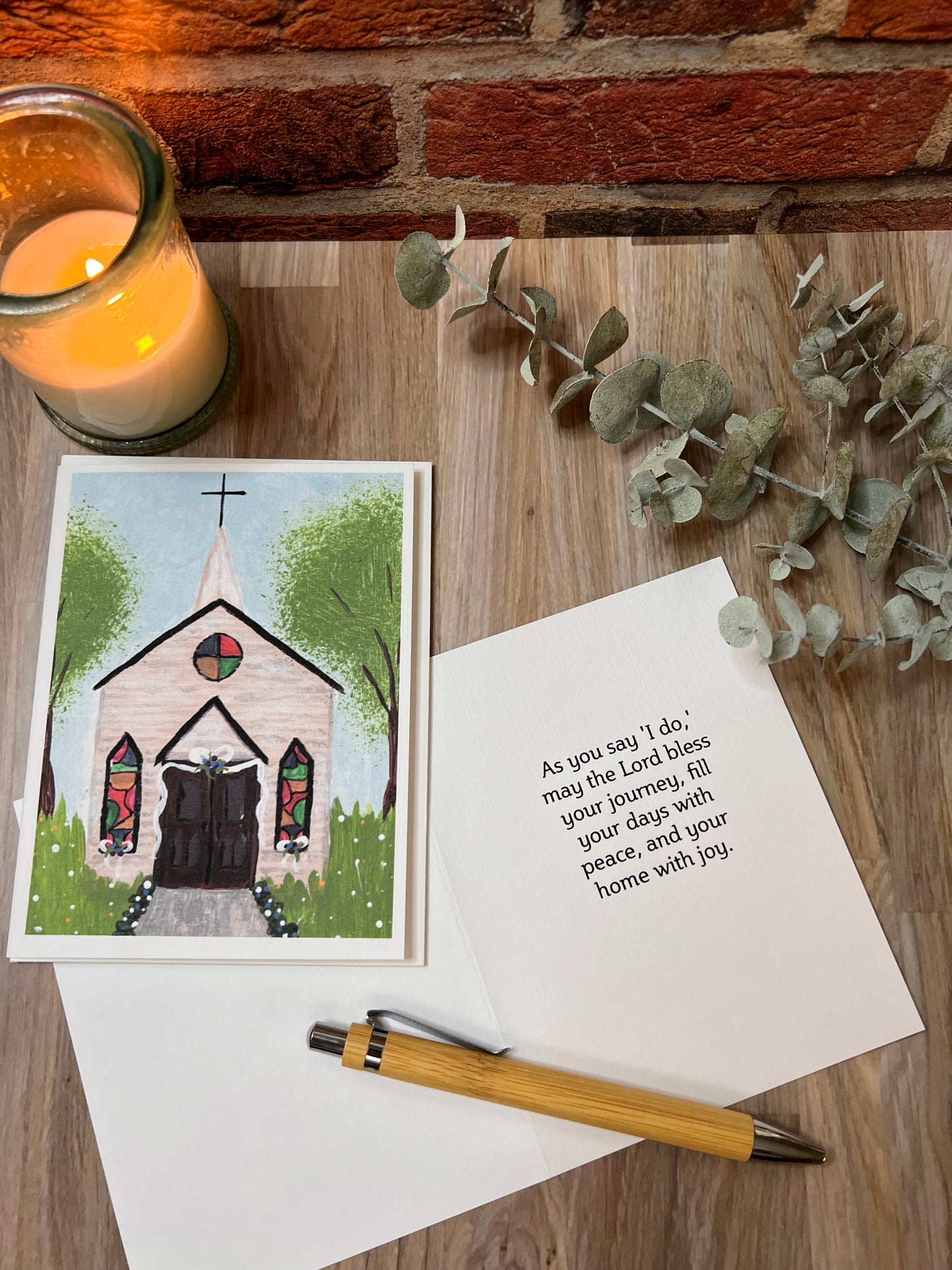 Rustic Church Wedding Card | Christian Blessing on Linen Cardstock | Faith-Based Hand-Painted Greeting