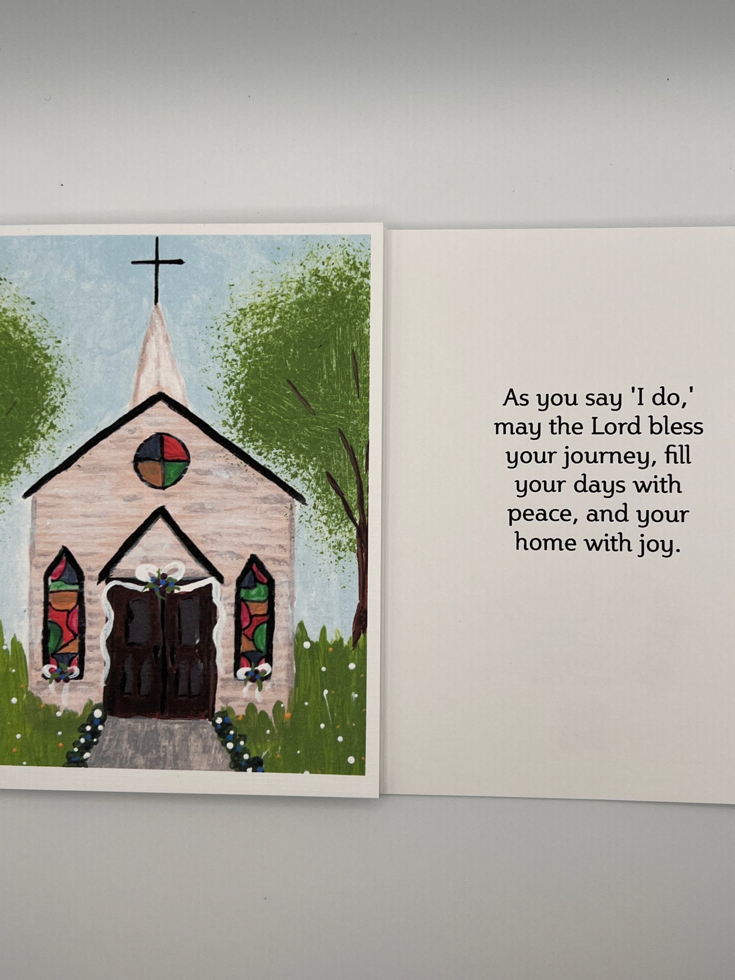 Rustic Church Wedding Card | Christian Blessing on Linen Cardstock | Faith-Based Hand-Painted Greeting
