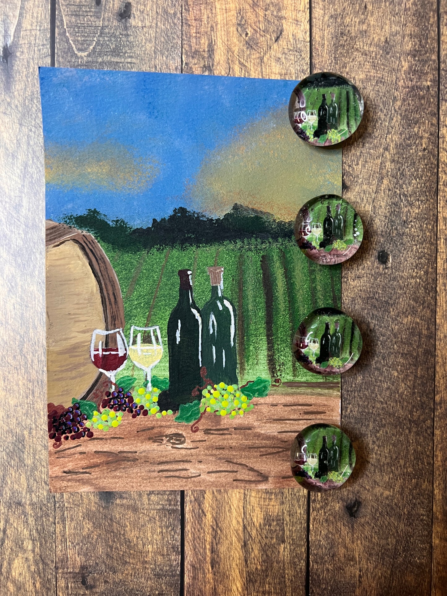 Wine Country Notecard & Magnet Gift Set | 8 Vineyard Art Cards with Envelopes + 4 Jumbo Wine Magnets | Stationery Gift for Wine Lovers