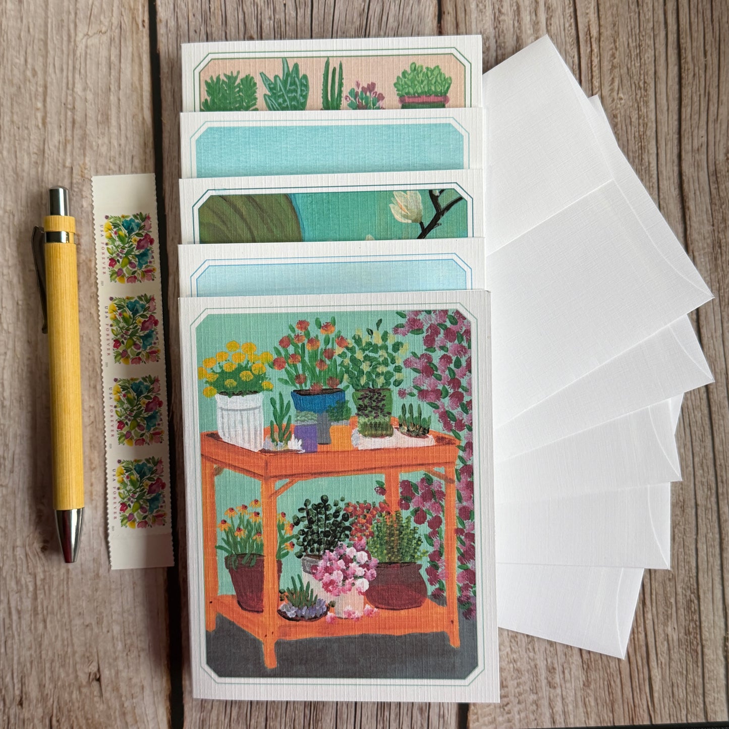 Notecard Kit | April Restore & Refresh | 5 Linen Cards, Pen & Stamps