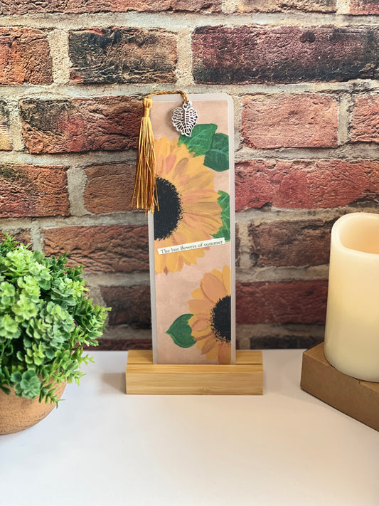 Sunflower Bookmark: Laminated Floral Bookmark with Tassel & Charm