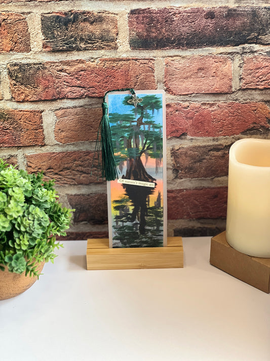 Hand-Painted Cypress Tree Bookmark: Bayou Nature Art with Tassel