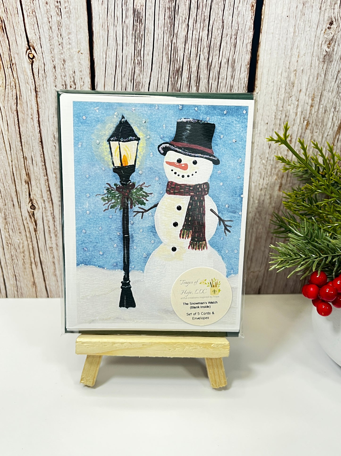Glitter Snowman Christmas Cards | Hand Embellished, Green Envelopes (Set of 5)