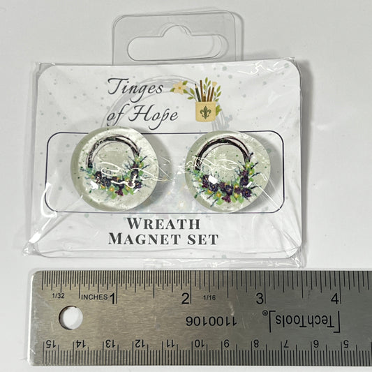 Glass Magnet Set | Floral Wreath | Welcome & Spring Home Fridge Decor