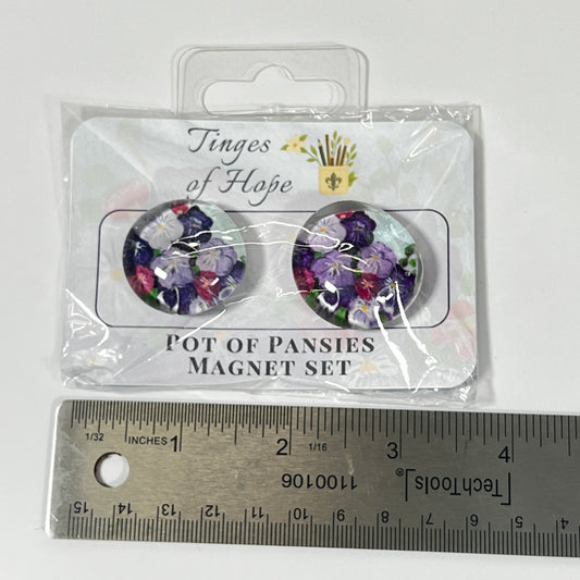 Glass Magnet Set | Pot of Pansies | Cheerful Floral Fridge & Office Decor