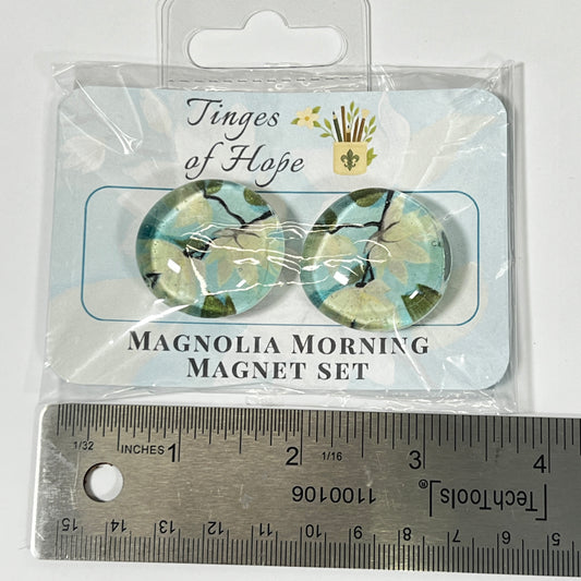 Glass Magnet Set | Magnolia Morning | Peaceful Spring Floral Fridge Decor