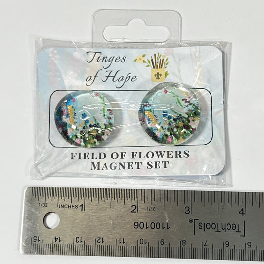 Glass Magnet Set | Field of Flowers | Wildflower Meadow Fridge & Office Decor