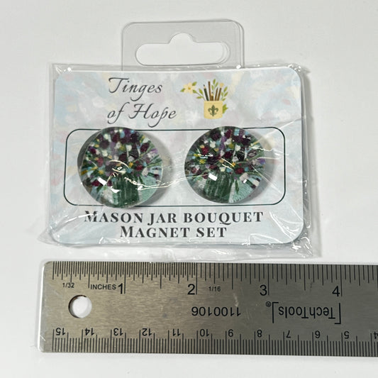 Glass Magnet Set | Mason Jar Bouquet | Farmhouse Floral Fridge & Office Decor