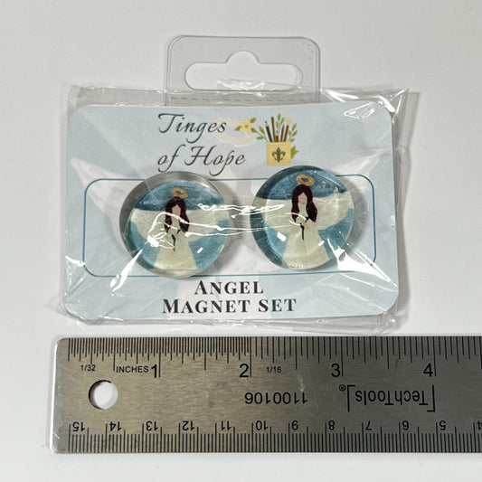 Angel Magnet Set – Round Glass Christian Art for Fridge & Office