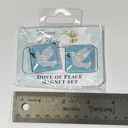 Dove of Peace Magnet Set – 30mm Square Glass Christian Art for Fridge & Office