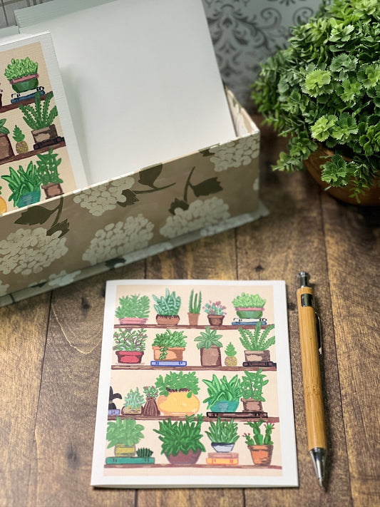 Greeting Card | Houseplant Shelf | Hand-Painted Succulent & Greenery Art