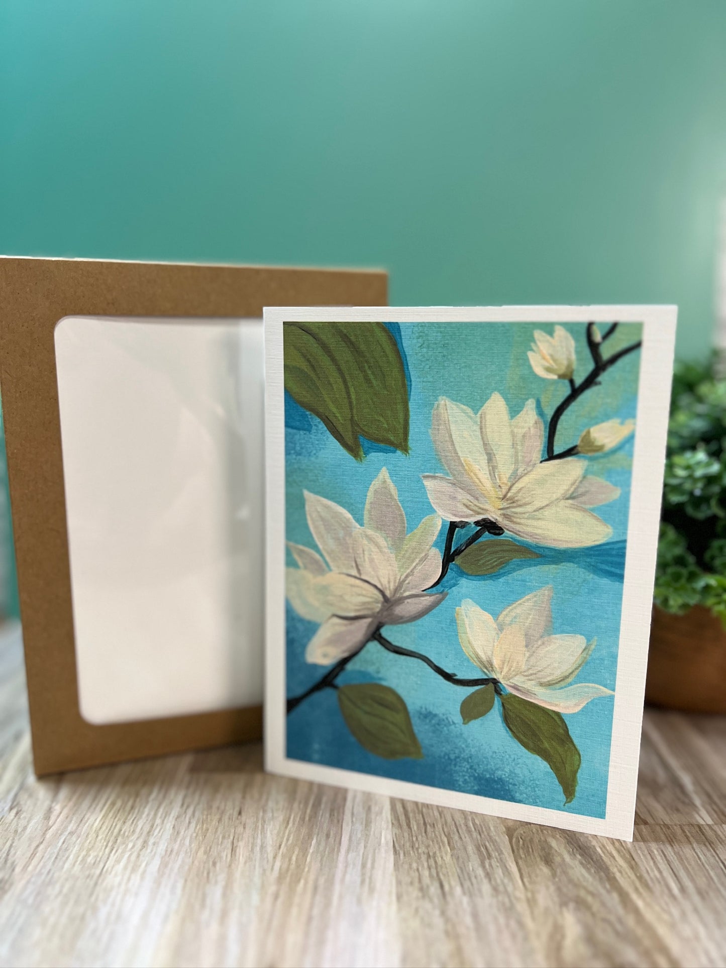 Greeting Card | White Magnolia Blossom | Hand-Painted Floral Art