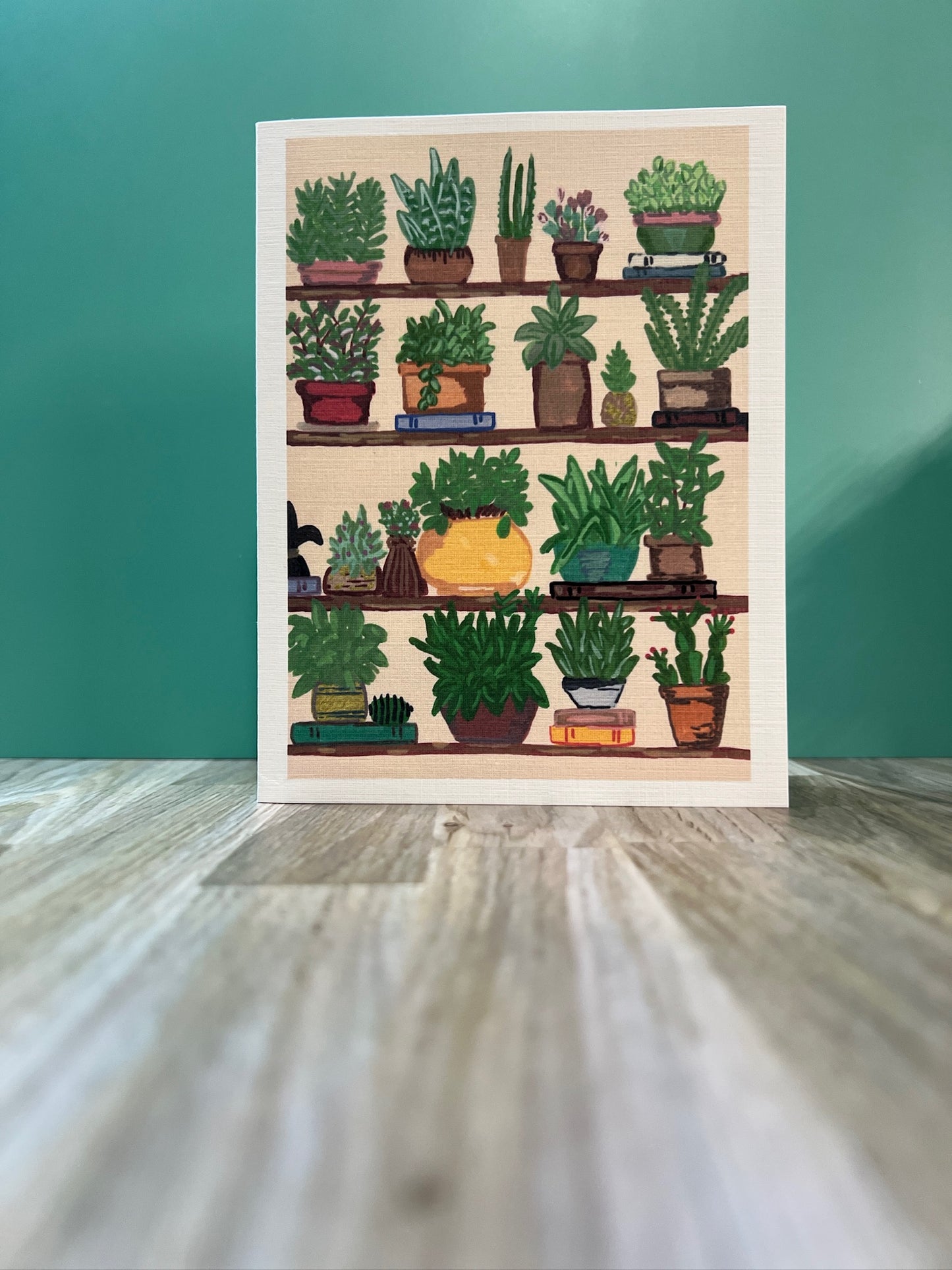 Greeting Card | Houseplant Shelf | Hand-Painted Succulent & Greenery Art