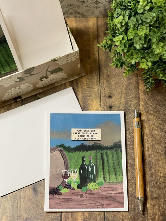 Vineyard Wine Art Card – Inspirational Life Story (Custom Message)