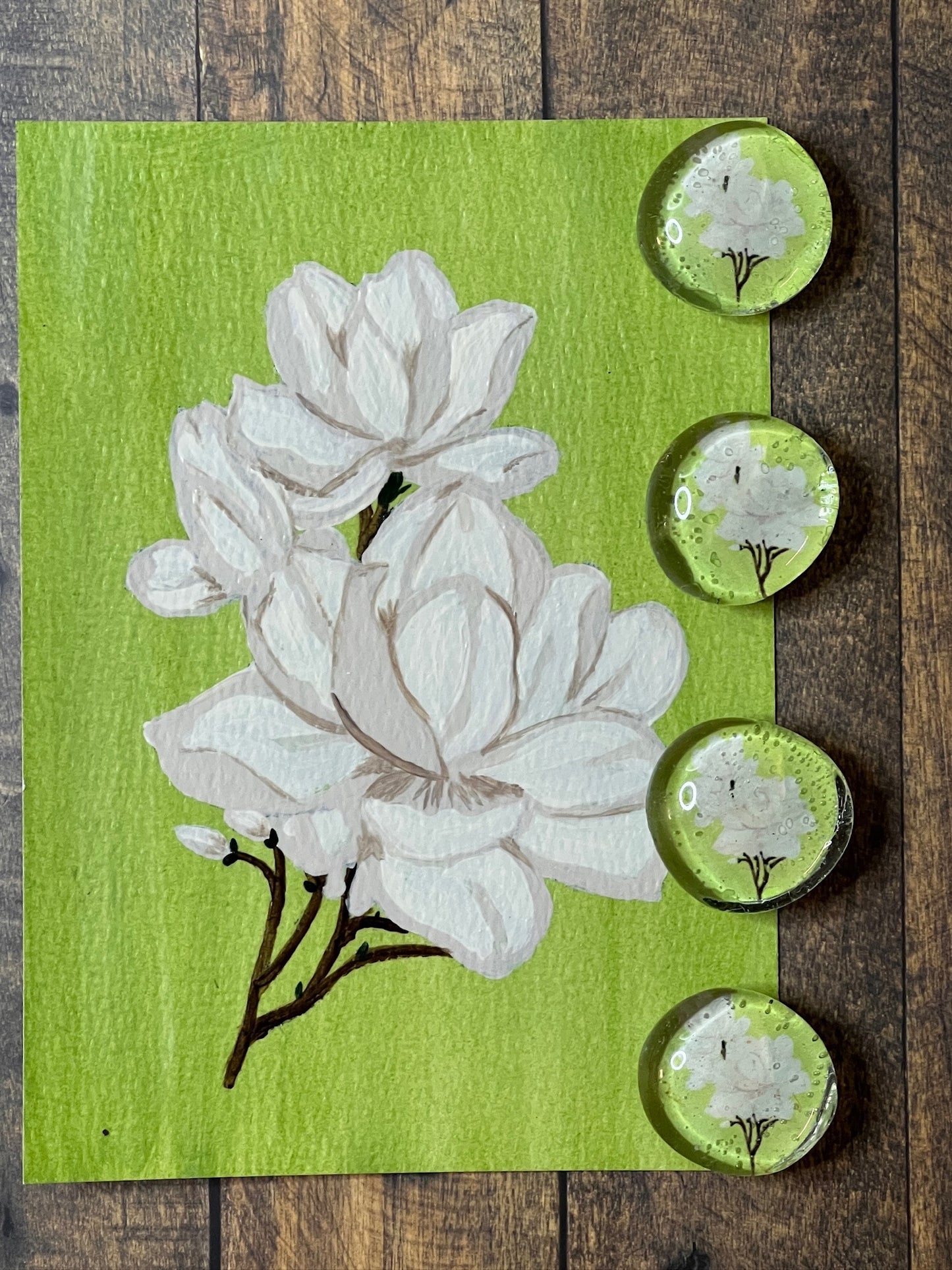 Fresh Magnolia Magnet Set – Set of 4 Glass Gem Magnets