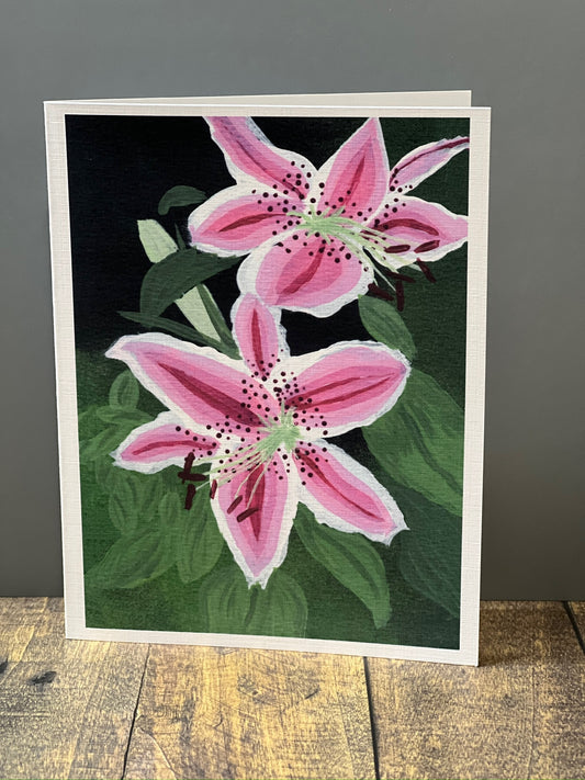 Greeting Card | Pink Lily Blossom | Hand-Painted Floral Art