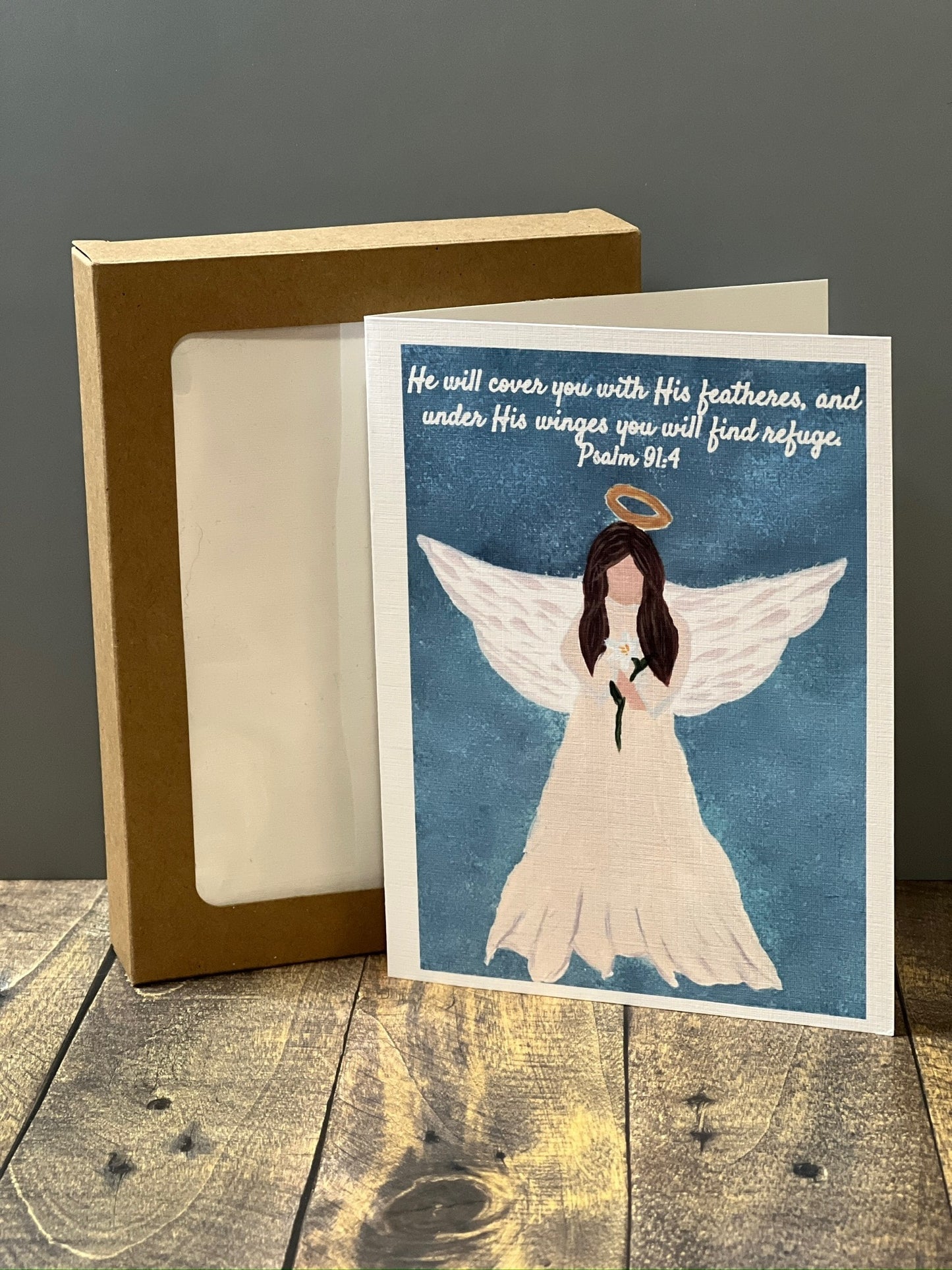 Psalm 91:4 – Angel Sympathy Card with Printed Interior