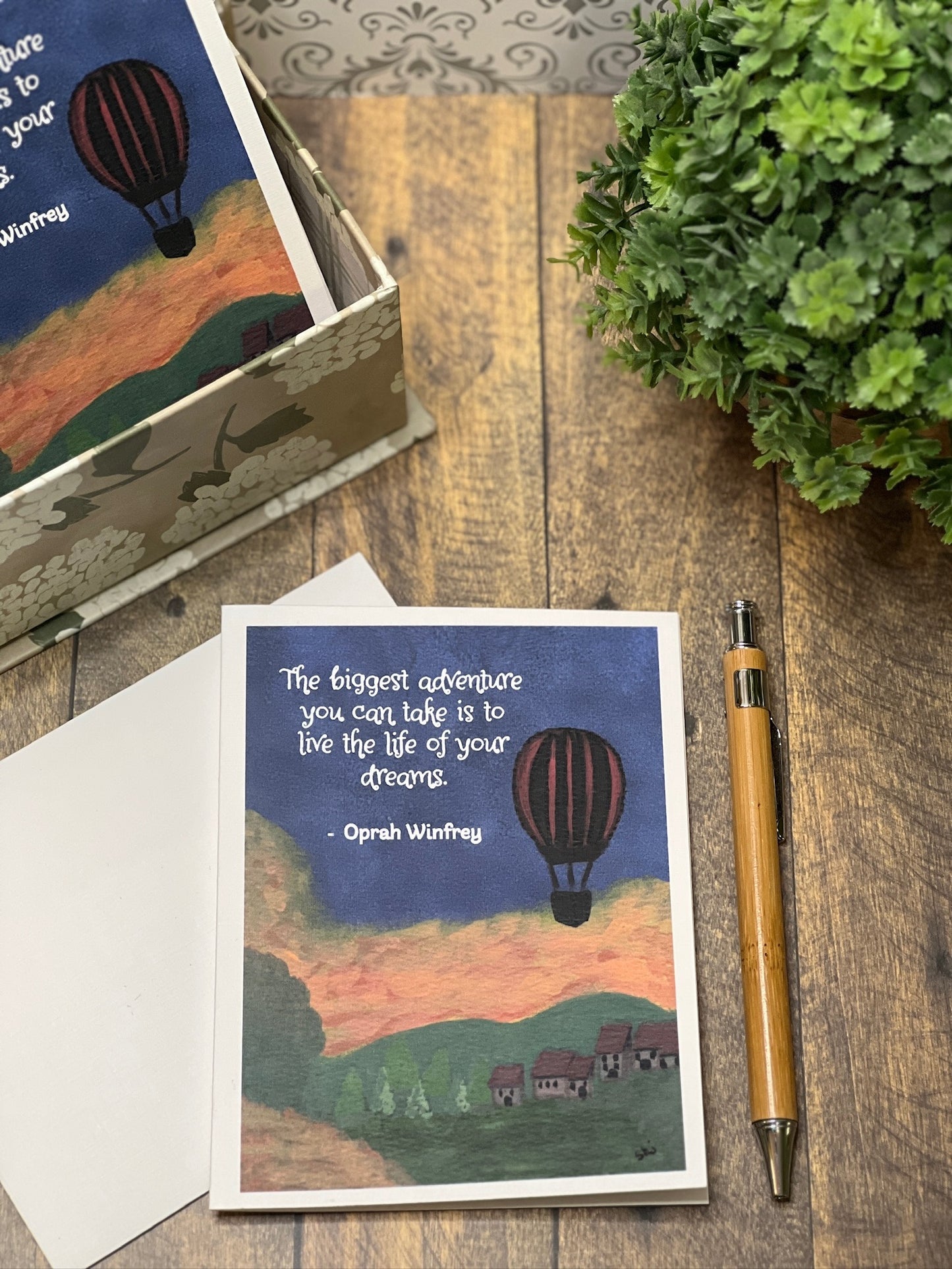 Inspirational Oprah Winfrey Quote Card – Hot Air Balloon Adventure Art Card, Graduation Encouragement Card, Life of Your Dreams Stationery