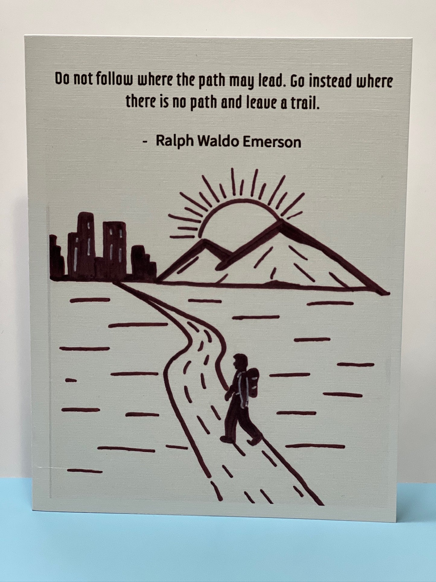 Inspirational Trailblazer Quote Card – Ralph Waldo Emerson Mountain Path Art, Graduation or Retirement Card, Single or Box Set of 8 with Envelopes