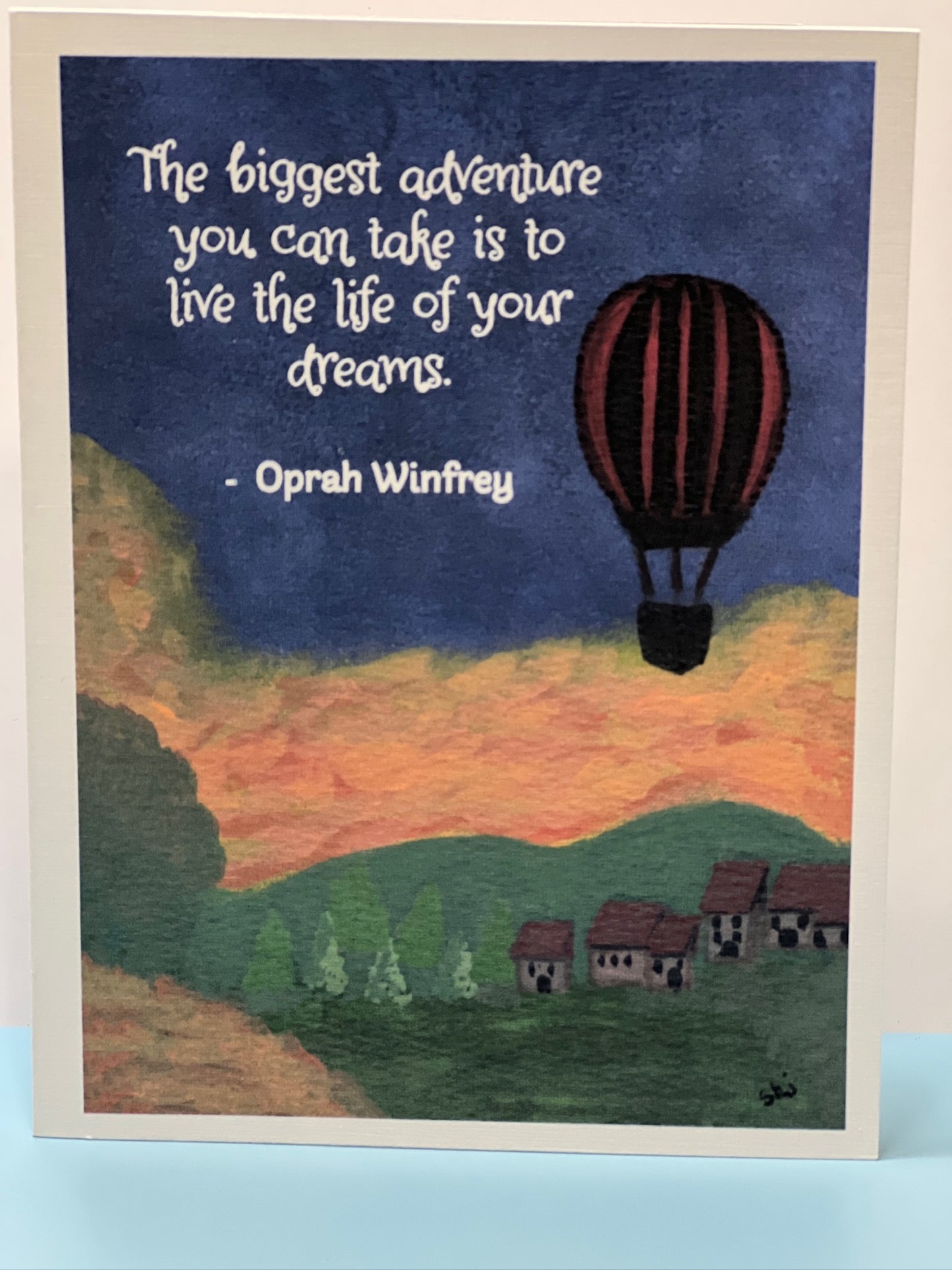 Inspirational Oprah Winfrey Quote Card – Hot Air Balloon Adventure Art Card, Graduation Encouragement Card, Life of Your Dreams Stationery