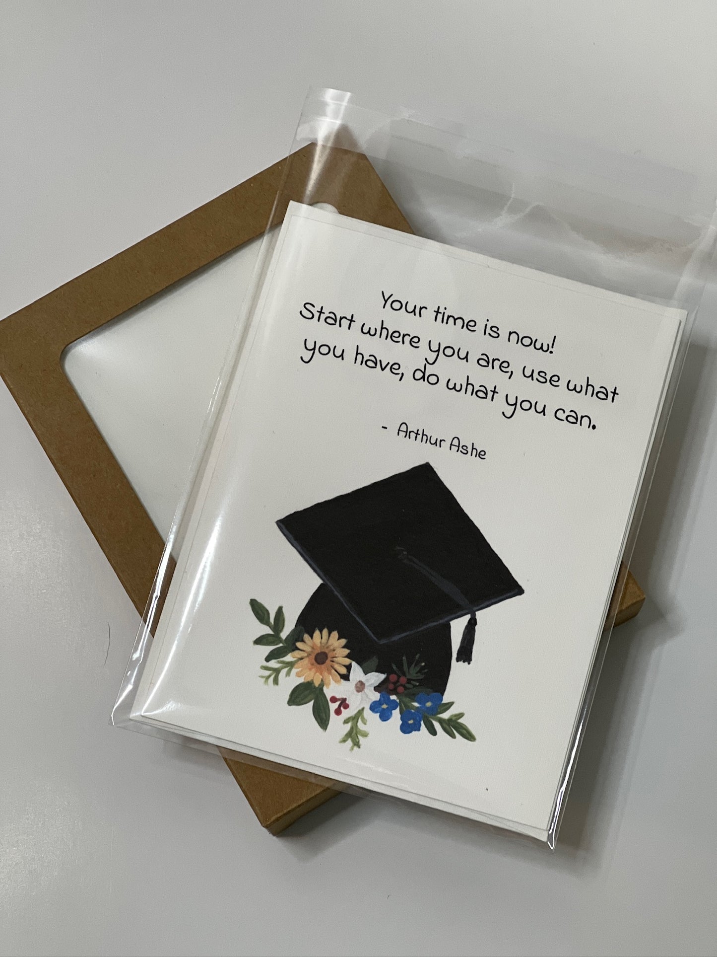 Graduation Greeting Card | Floral Cap | Arthur Ashe Quote