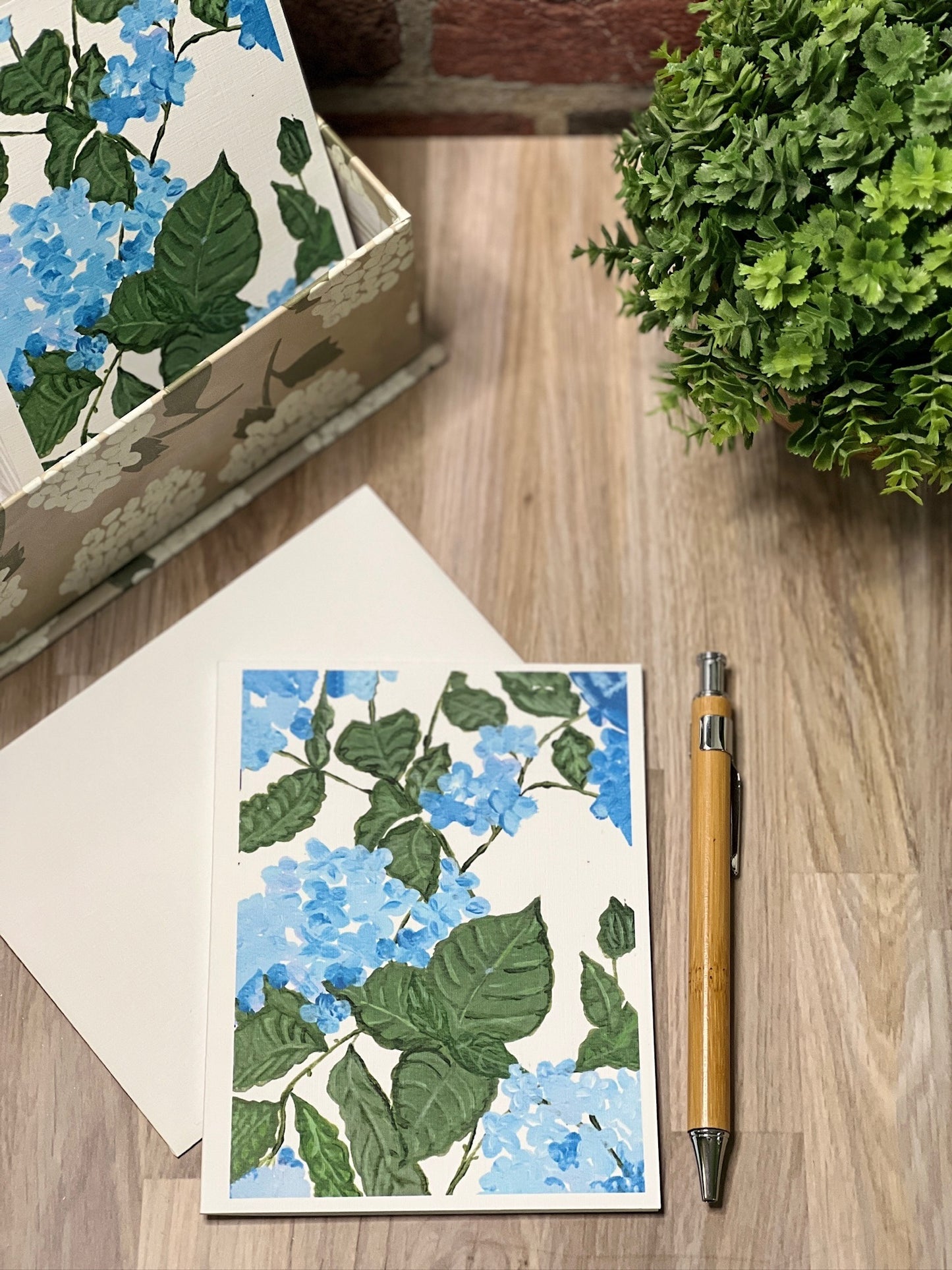 Hydrangea Notecard – Hand-Painted Blue Floral Card, Blank Greeting Card, Botanical Stationery, Watercolor Look Art Card, Flower Note Card