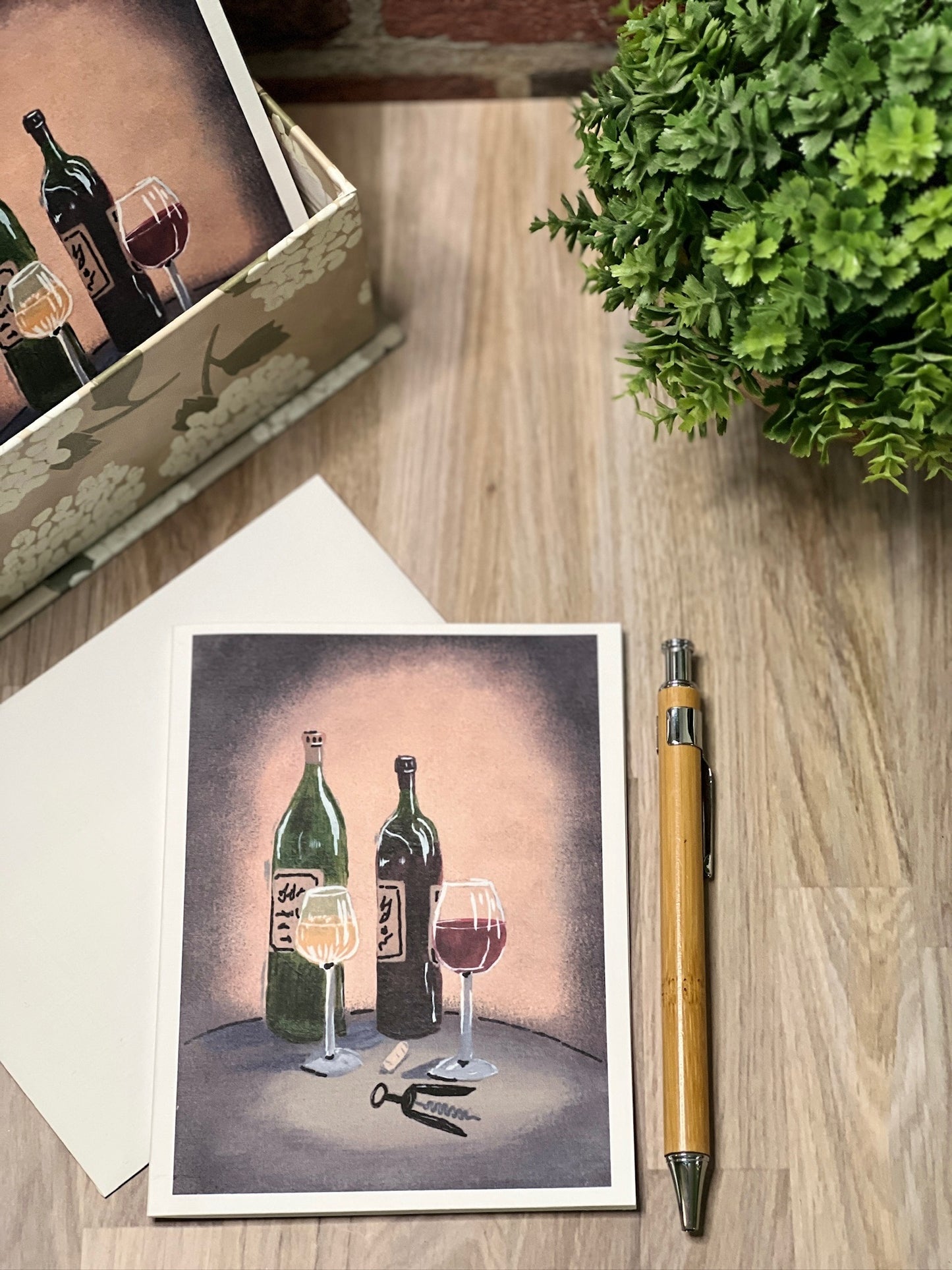 Wine Notecard – Red and White Wine Greeting Card, Hand-Painted Wine Art Card, Blank Card for Wine Lovers, Corkscrew Stationery, Vineyard Gift