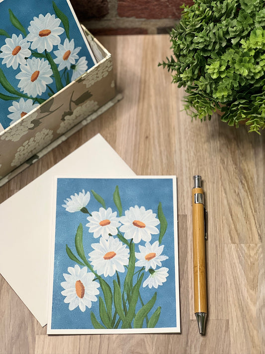Hand-Painted Daisy Flower Card: Wildflower Art, Custom Message