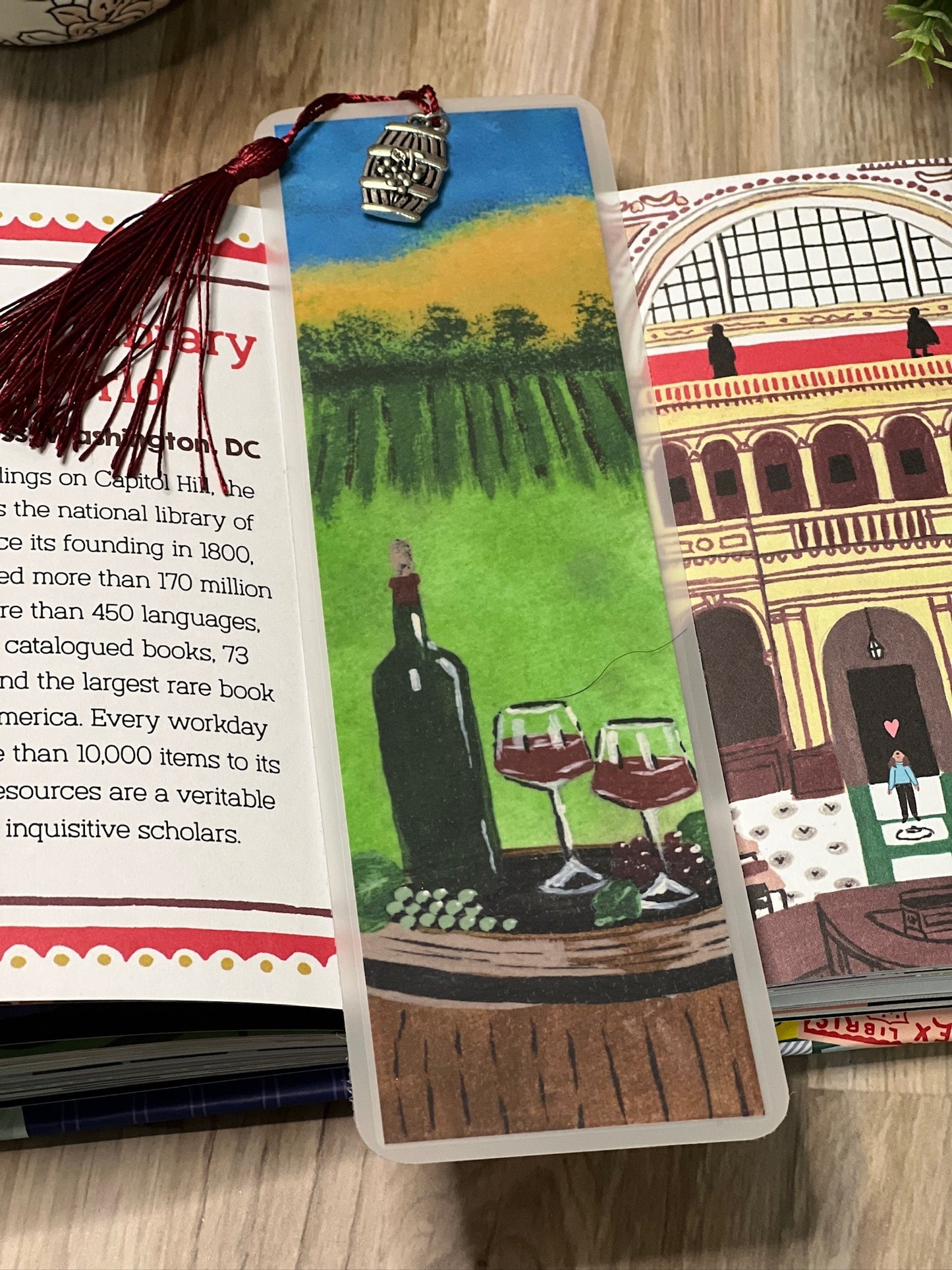 Wine Lover Bookmark – Vineyard View with Charm & Tassel