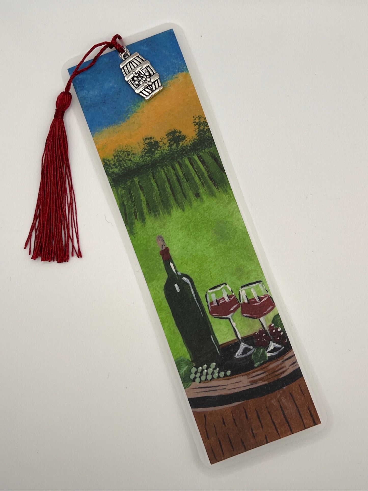 Wine Lover Bookmark – Vineyard View with Charm & Tassel