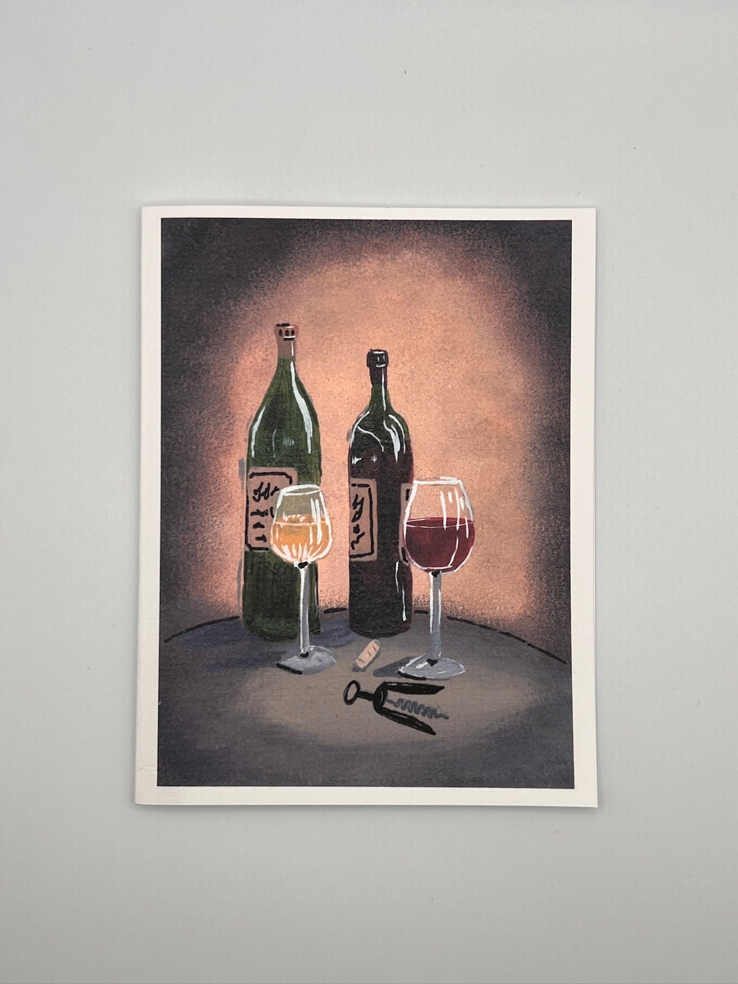 Wine Notecard – Red and White Wine Greeting Card, Hand-Painted Wine Art Card, Blank Card for Wine Lovers, Corkscrew Stationery, Vineyard Gift