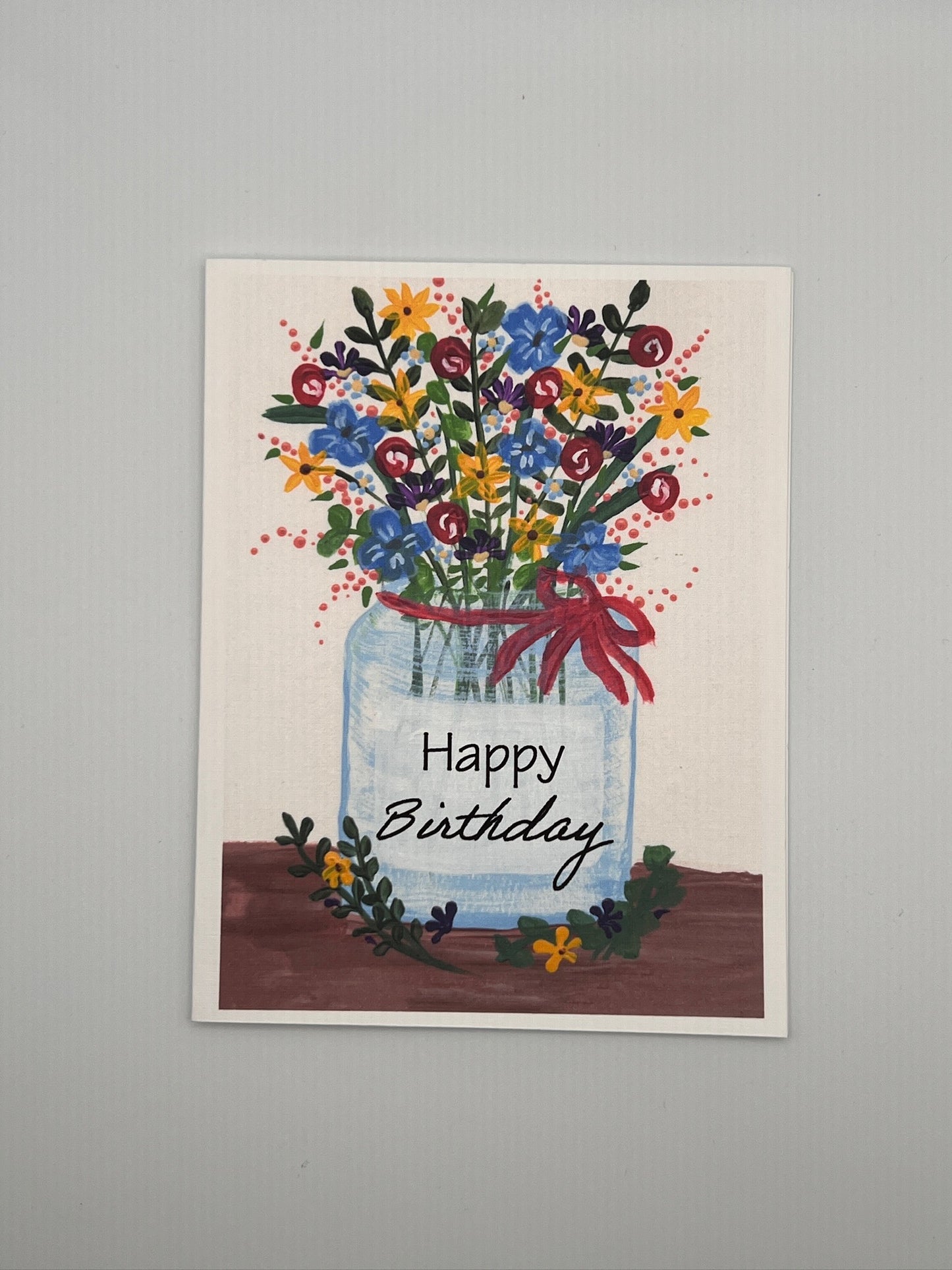 Happy Birthday Bouquet Notecard – Hand-Painted Mason Jar Flowers