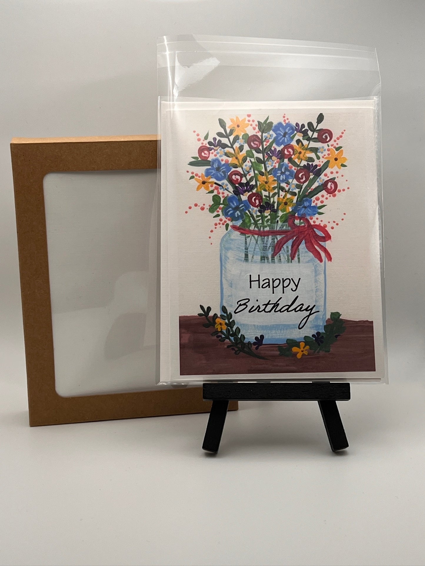 Happy Birthday Bouquet Notecard – Hand-Painted Mason Jar Flowers