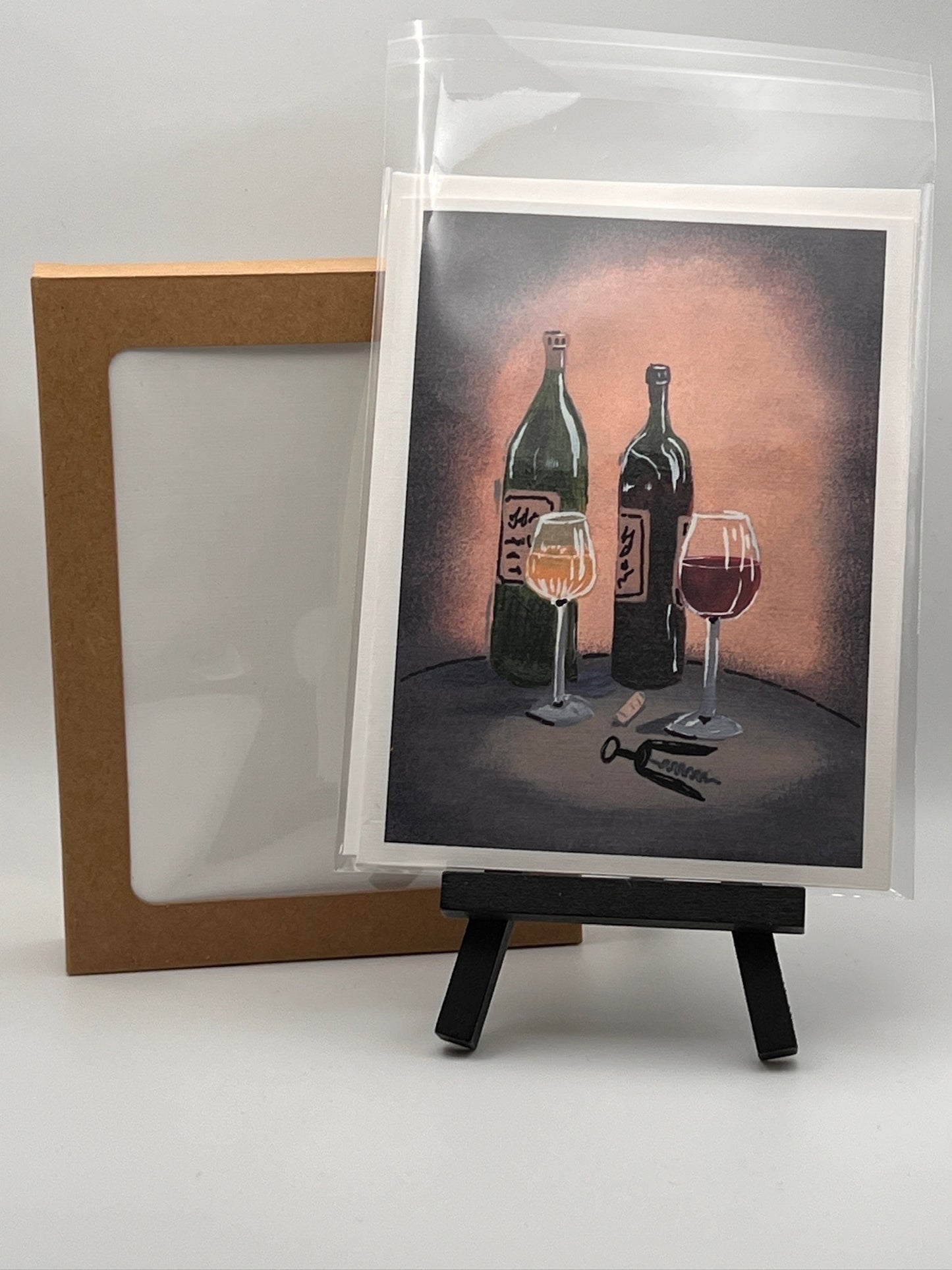 Wine Notecard – Red and White Wine Glasses with Corkscrew
