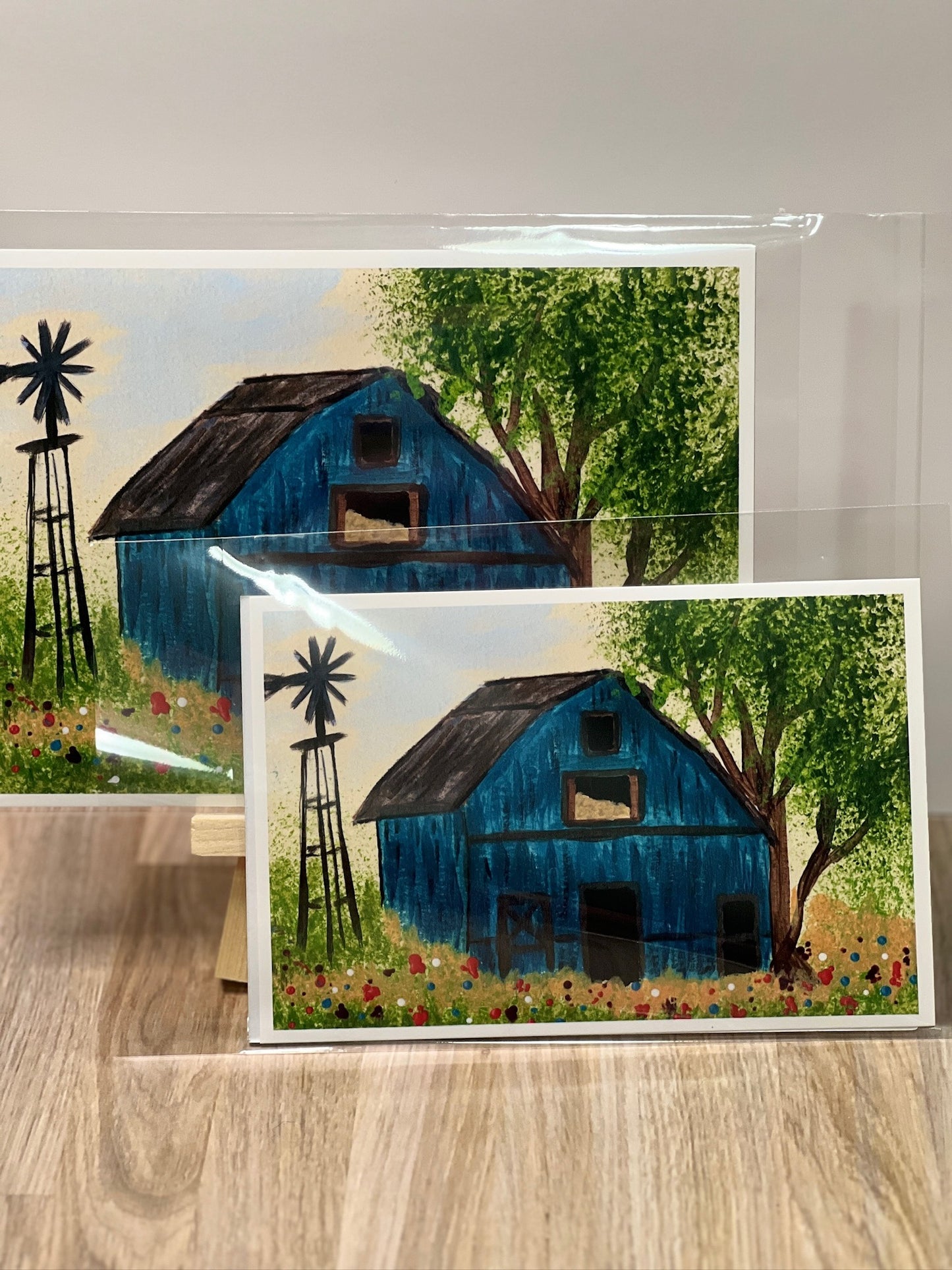 Blue Barn Art Print Set – Rustic Farmhouse Wall Decor, Vintage Windmill