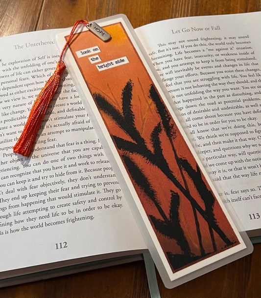 Hand-Painted Sunset Bookmark with Tassel and Charm