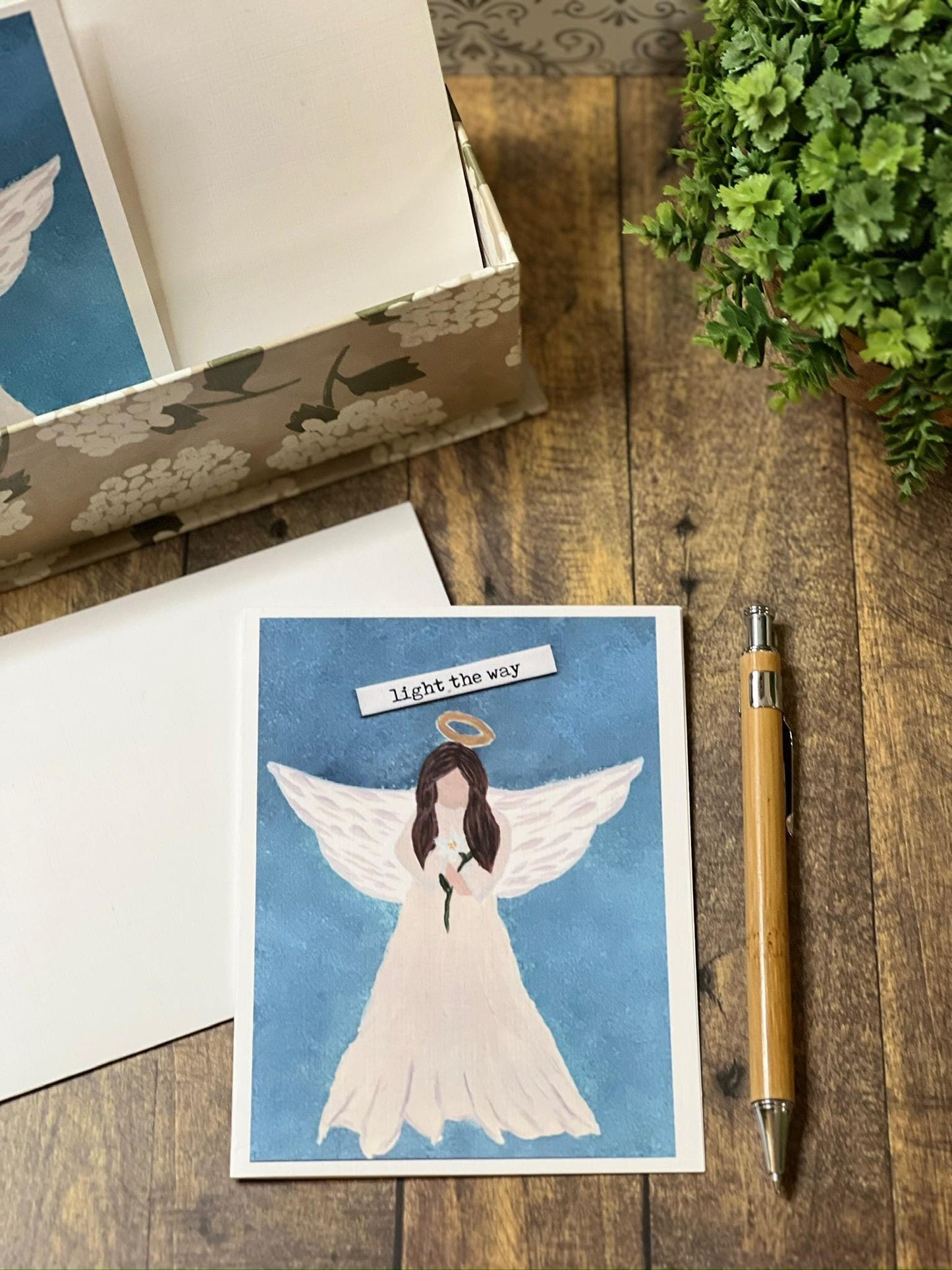 Hand-Painted Angel Card: Inspirational Faith Art, Sympathy Gift