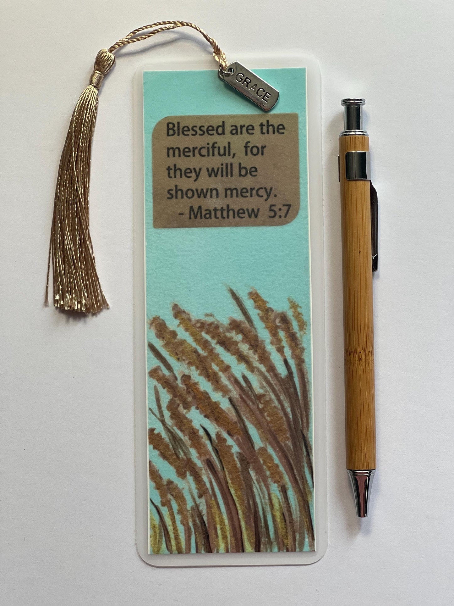 Blessed are the Merciful Bookmark: Christian Scripture with Silver Charm