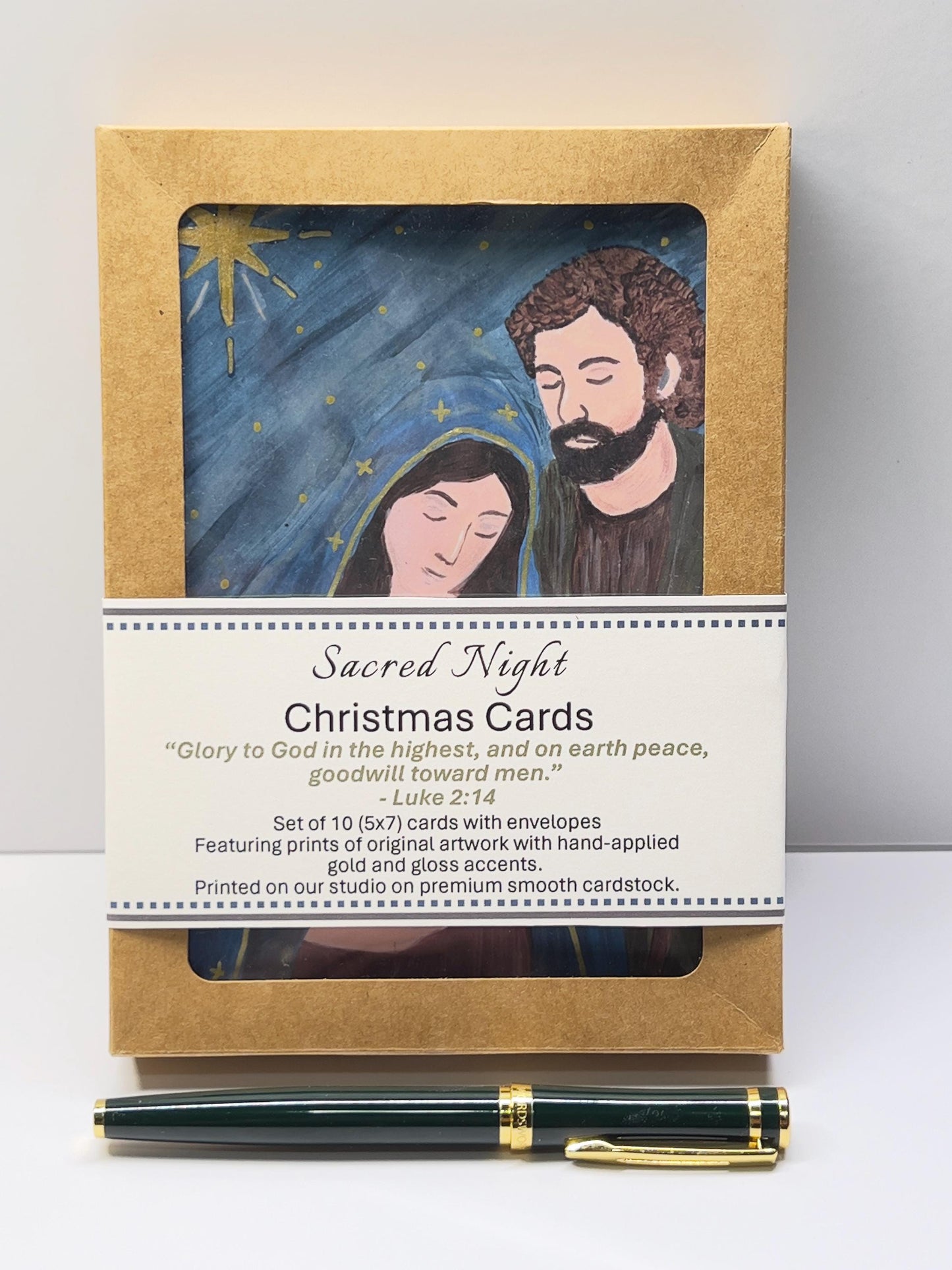 Holy Family Christmas Cards Box Set | 10 Hand-Embellished 5x7 Cards | Scripture Inside | Christian