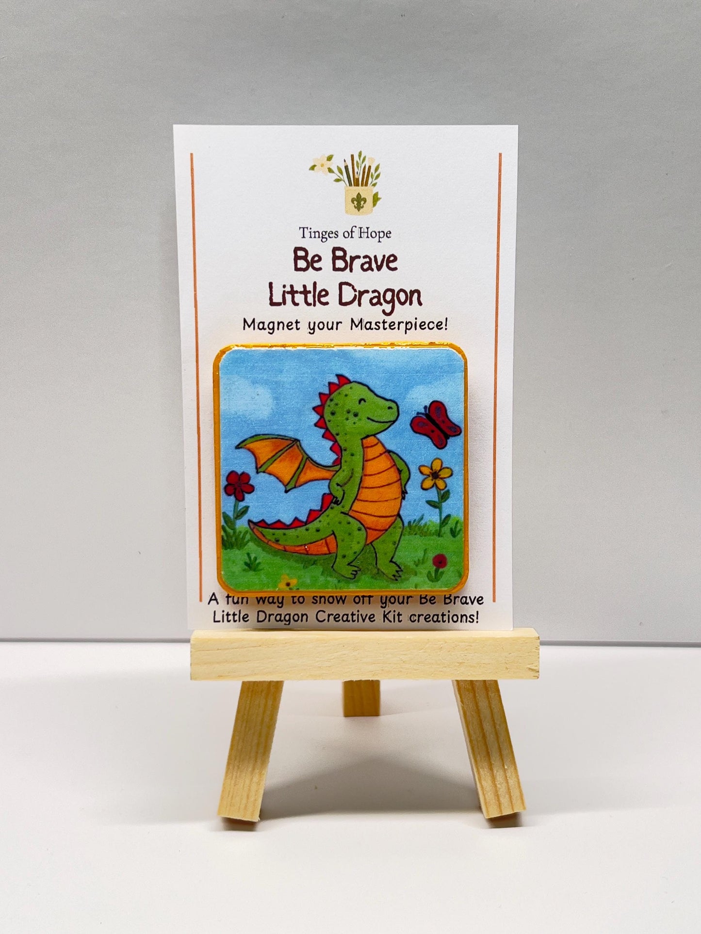 Ari the Dragon Magnet – Kids Courage Gift | 2x2 Wood Classroom Magnet