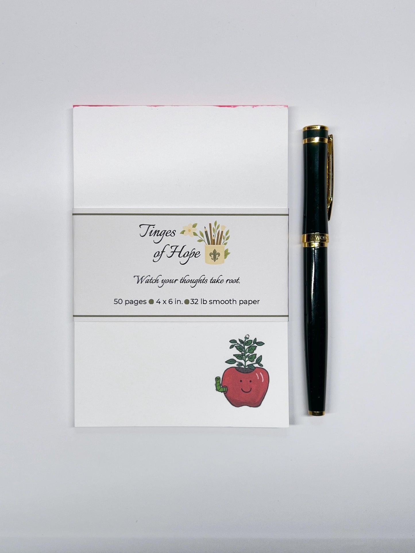 Watch Me Grow Notepad | 4x6 Botanical Teacher Stationery Pad with Bamboo Pen | Encouragement Gift