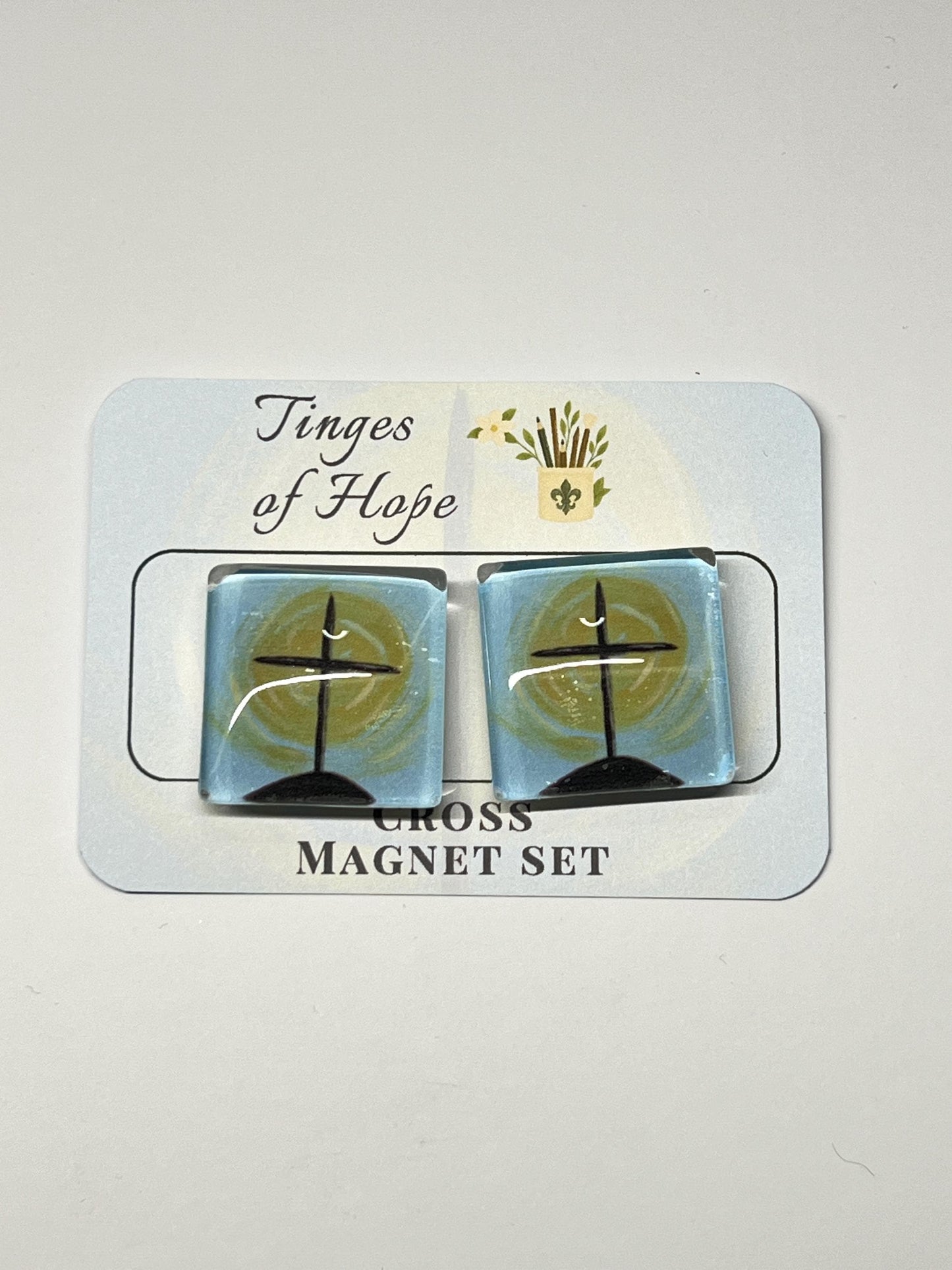 Cross Magnet Set – 30mm Square Glass Christian Art for Fridge & Office