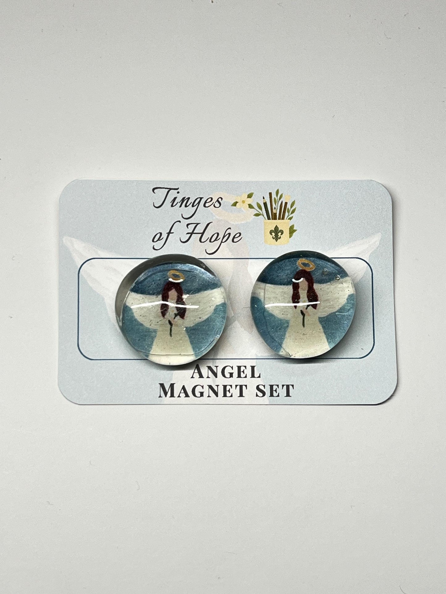 Angel Magnet Set – Round Glass Christian Art for Fridge & Office