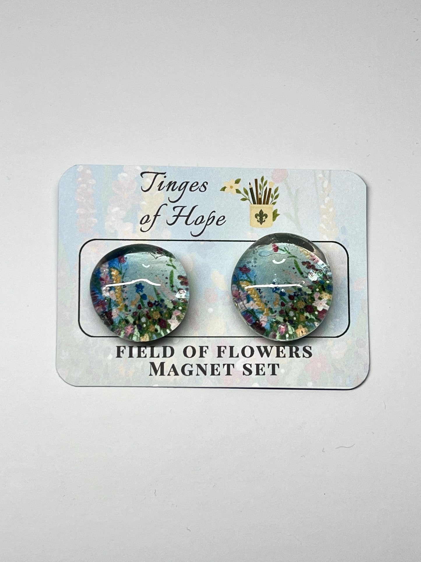 Field of Flowers Magnet Set – Round Glass Floral Art for Fridge & Office
