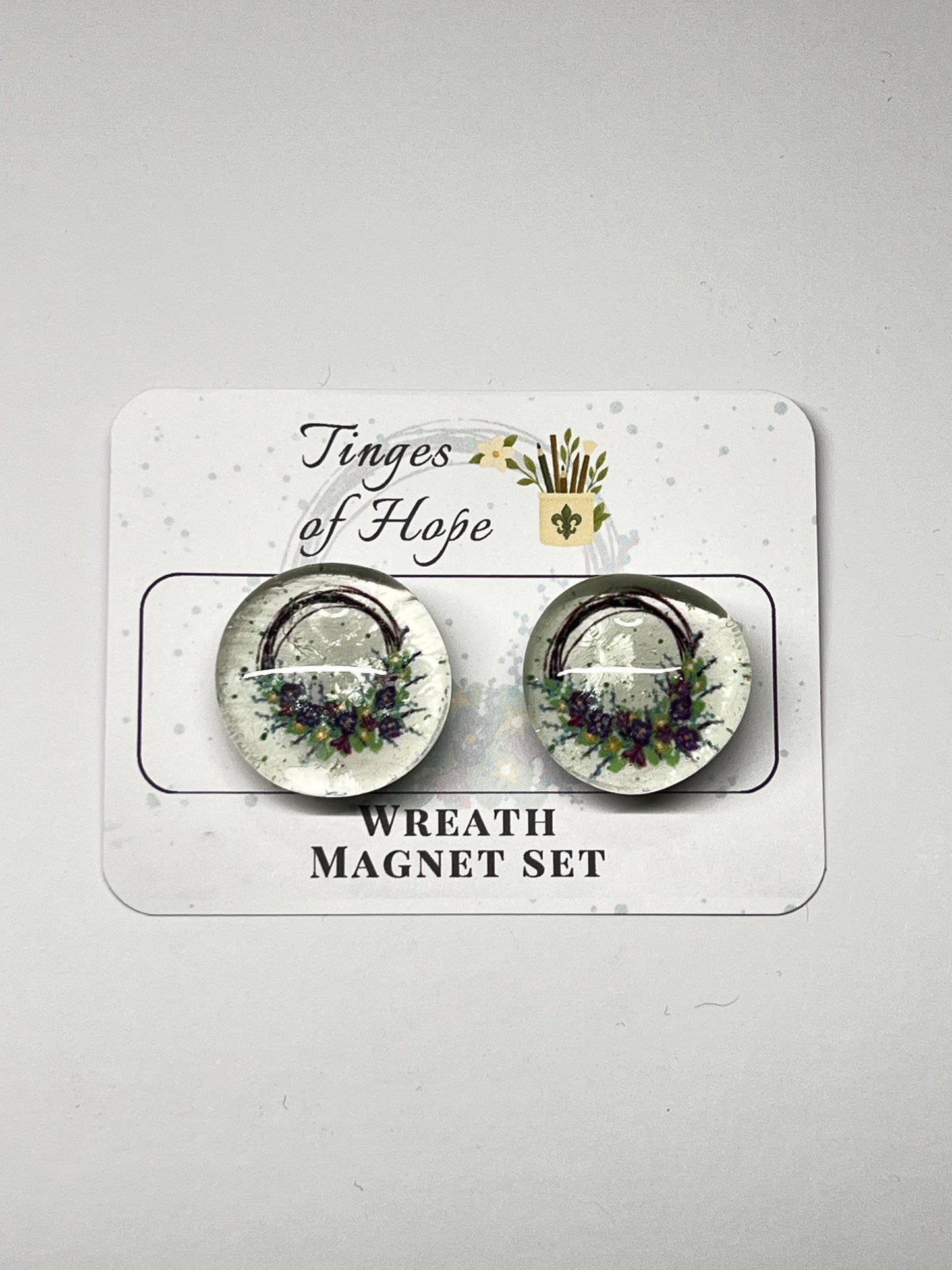Wreath Magnet Set – Round Glass Floral Wreath Art for Fridge & Office