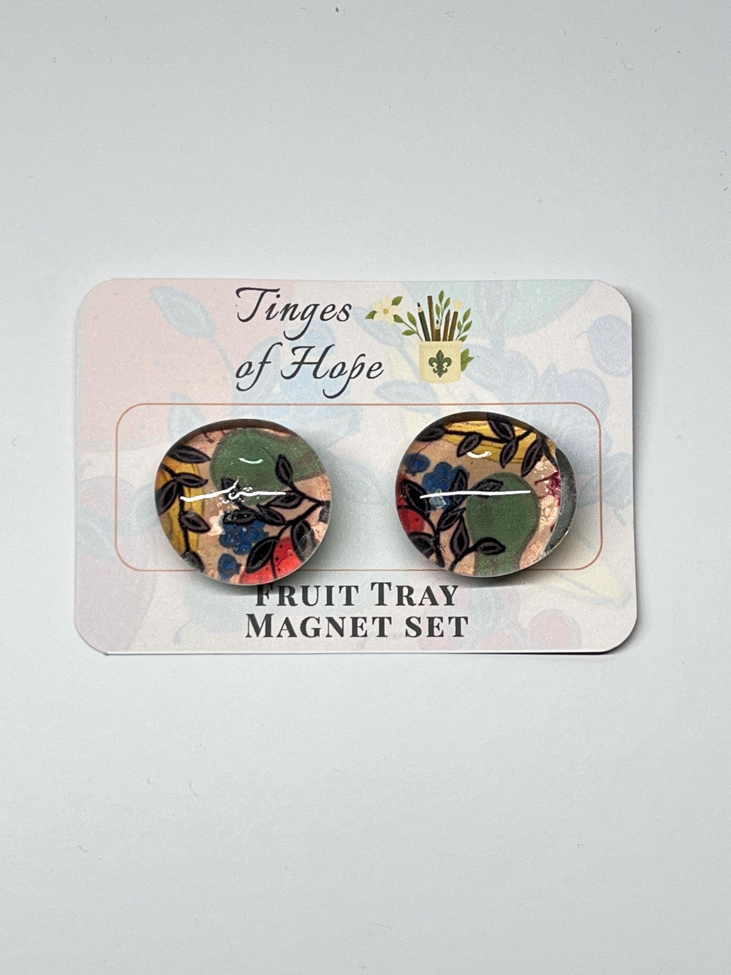 Fruit Tray Magnet Set – Round Glass Colorful Kitchen Art for Fridge & Office